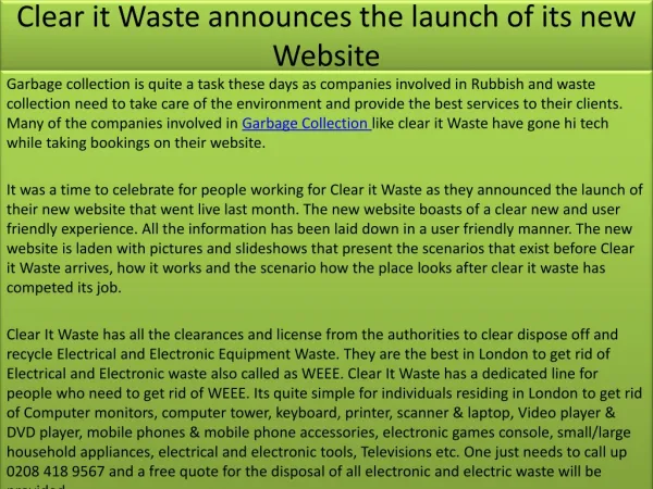 Clear it Waste announces the launch of its new Website