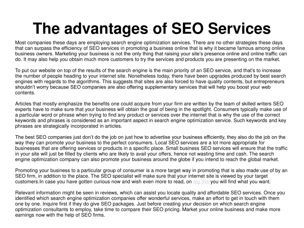 the advantages of seo services