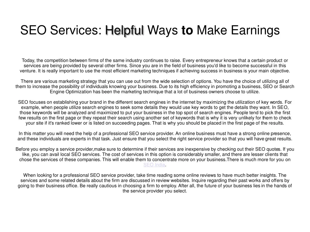seo services helpful ways to make earnings