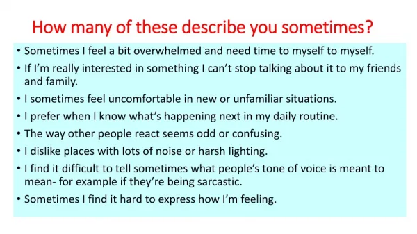 How many of these describe you sometimes?
