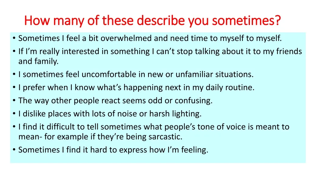 how many of these describe you sometimes