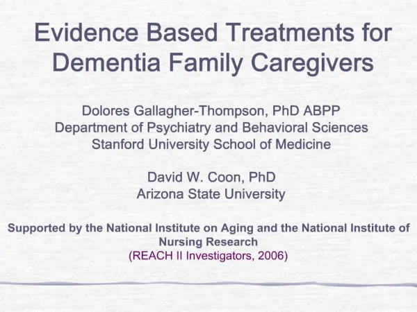 Evidence Based Treatments for Dementia Family Caregivers
