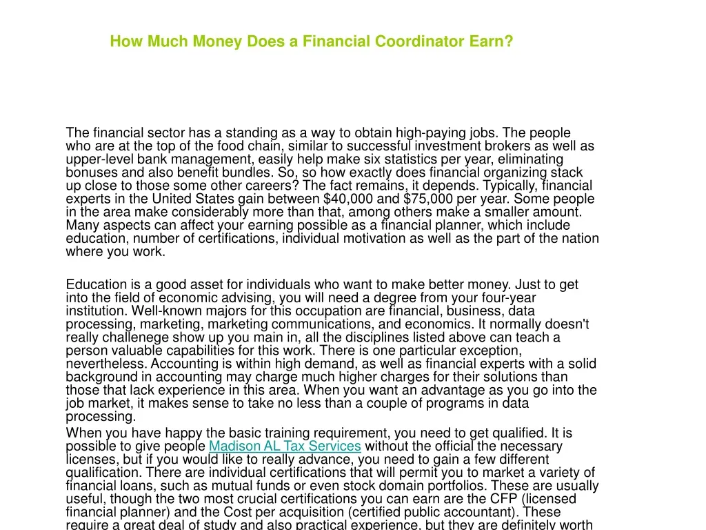 how much money does a financial coordinator earn