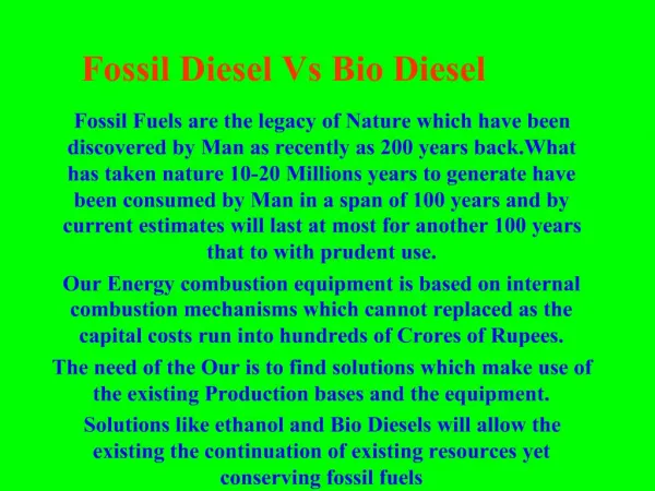 Fossil Diesel Vs Bio Diesel