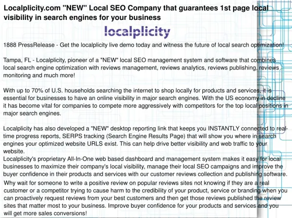 Localplicity.com "NEW" Local SEO Company that guarantees 1st