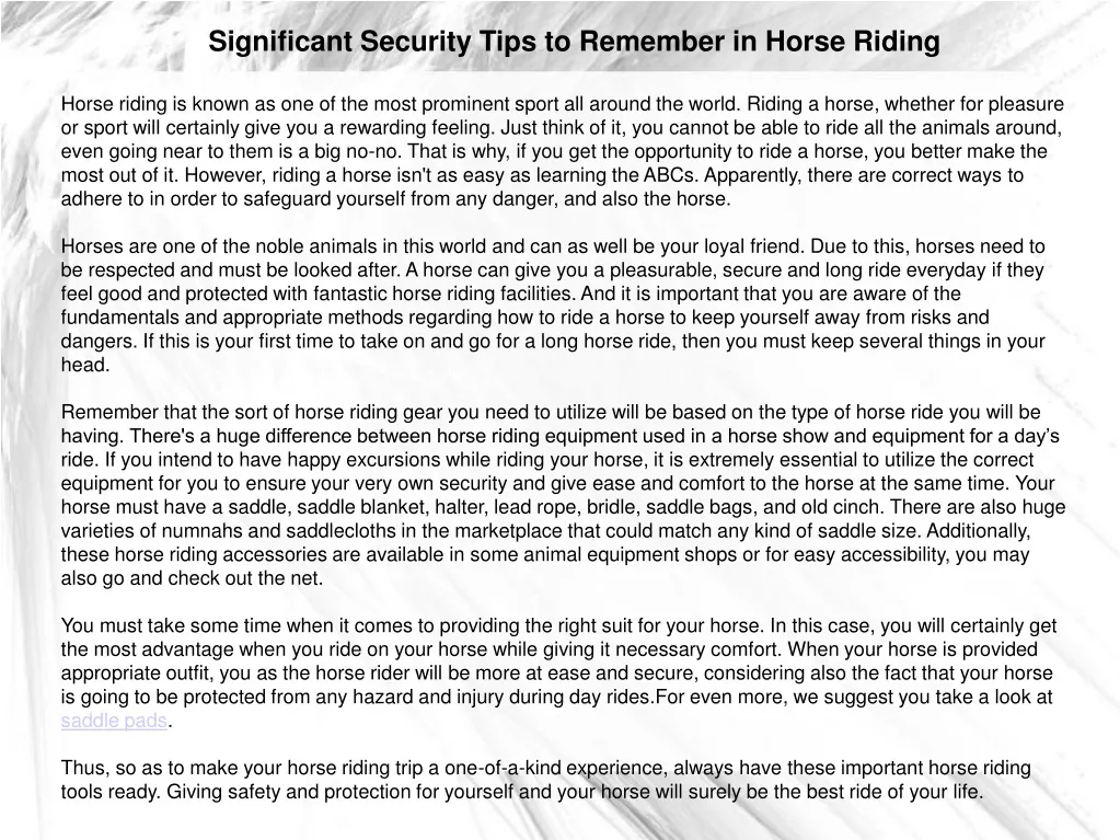 significant security tips to remember in horse riding