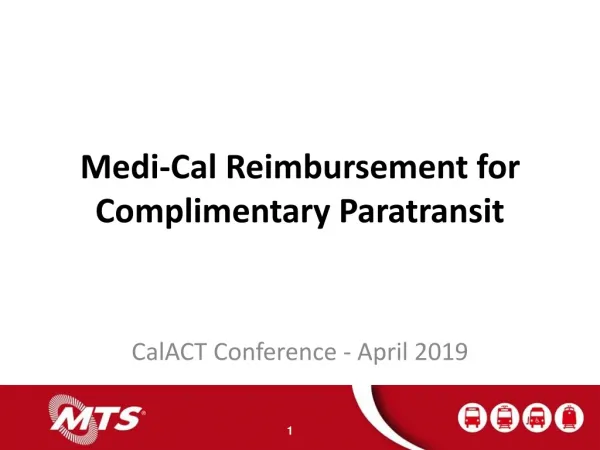 Medi-Cal Reimbursement for Complimentary Paratransit
