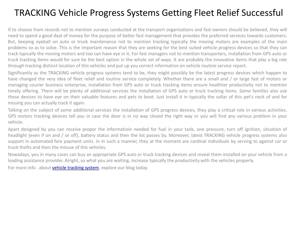 tracking vehicle progress systems getting fleet relief successful