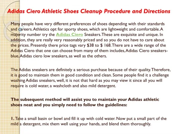 Adidas Ciero Athletic Shoes Cleanup Procedure and Directions