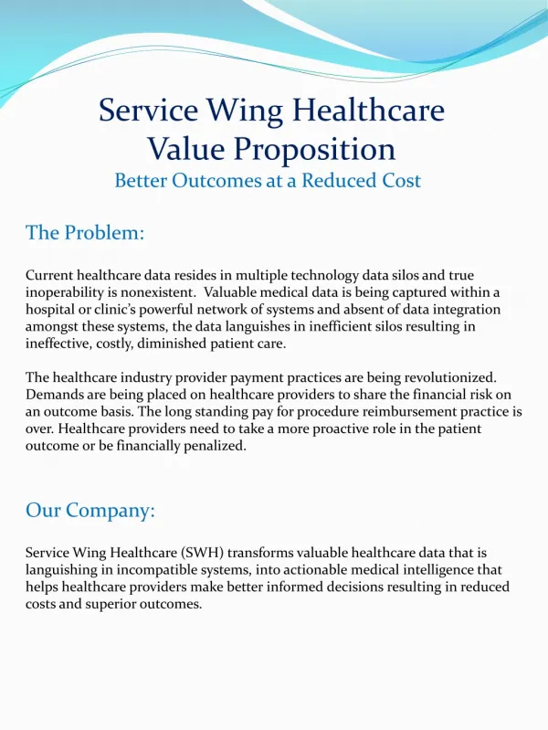 SW Value Proposition - michael kurgan service wing healthcar