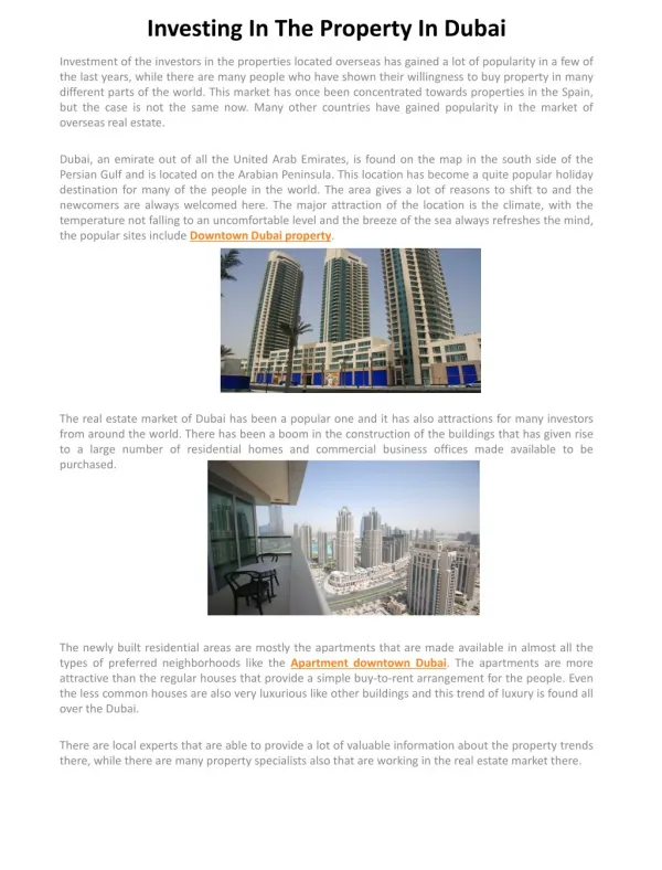 Investing In The Property In Dubai