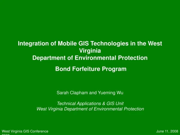 Sarah Clapham and Yueming Wu Technical Applications &amp; GIS Unit