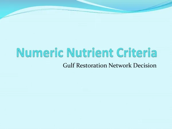 Numeric Nutrient Criteria