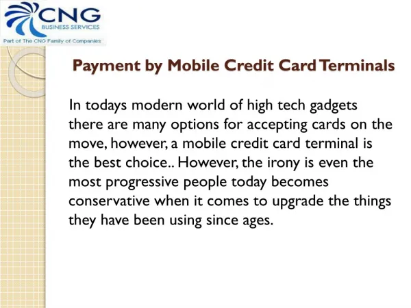 Payment by Mobile Credit Card Terminals