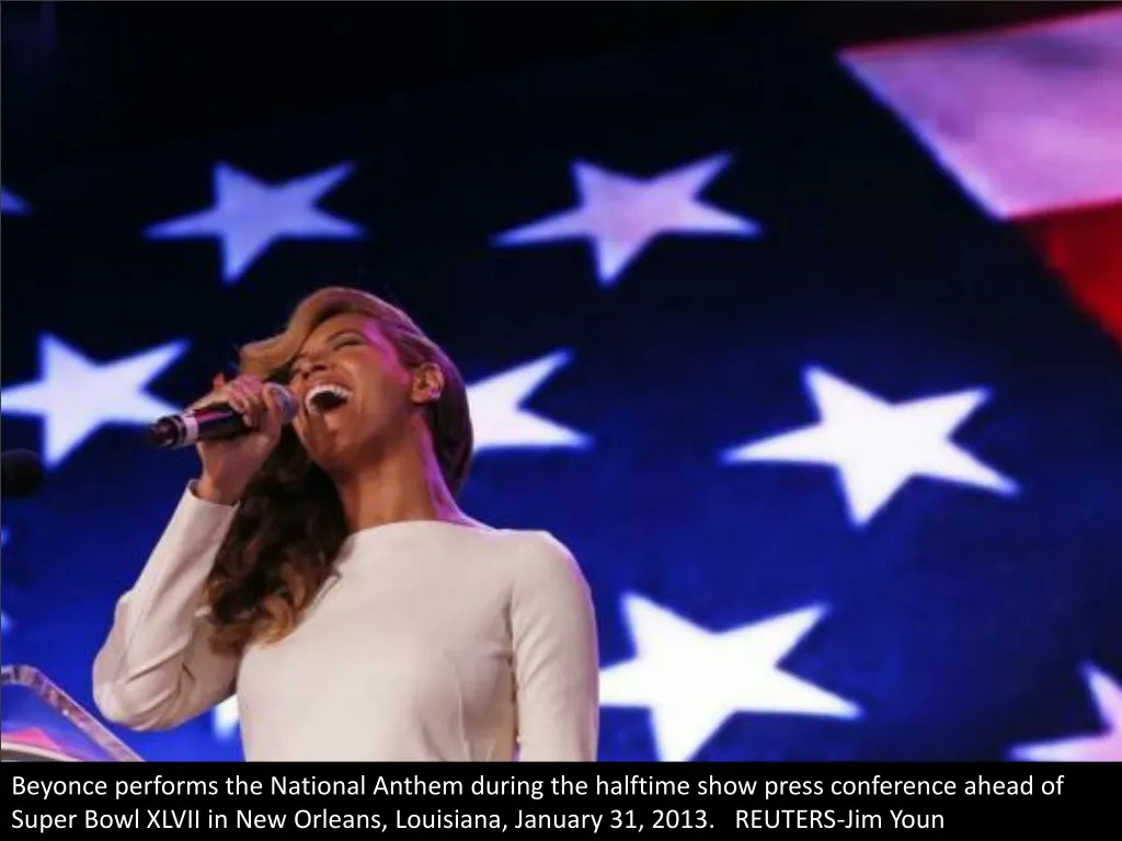 beyonce performs the national anthem during