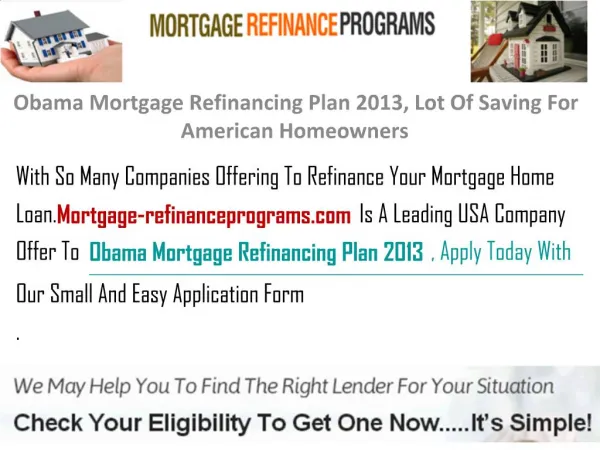 Obama Mortgage Refinancing Plan 2013