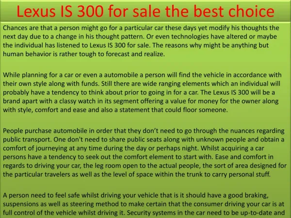 Lexus IS 300 for sale the best choice
