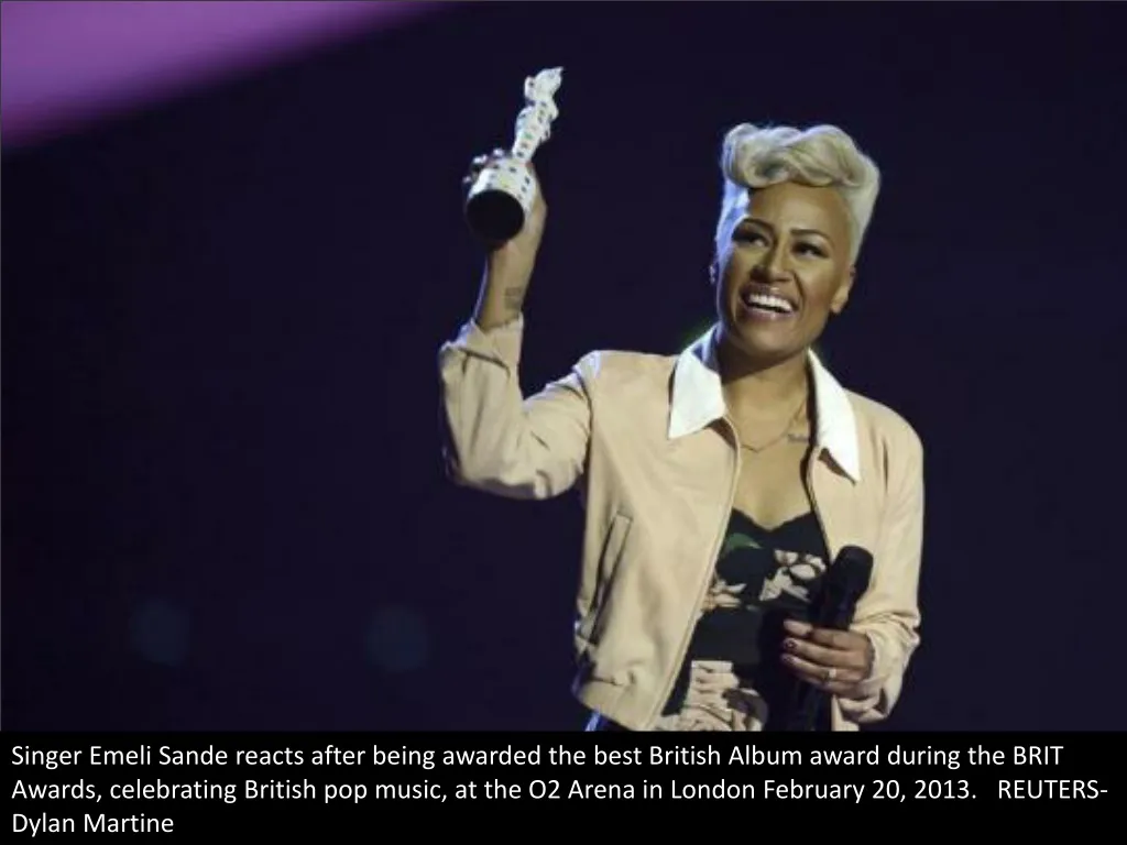 singer emeli sande reacts after being awarded