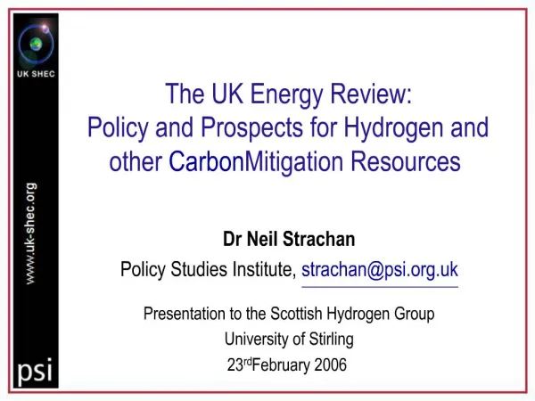 The UK Energy Review: Policy and Prospects for Hydrogen and other Carbon Mitigation Resources