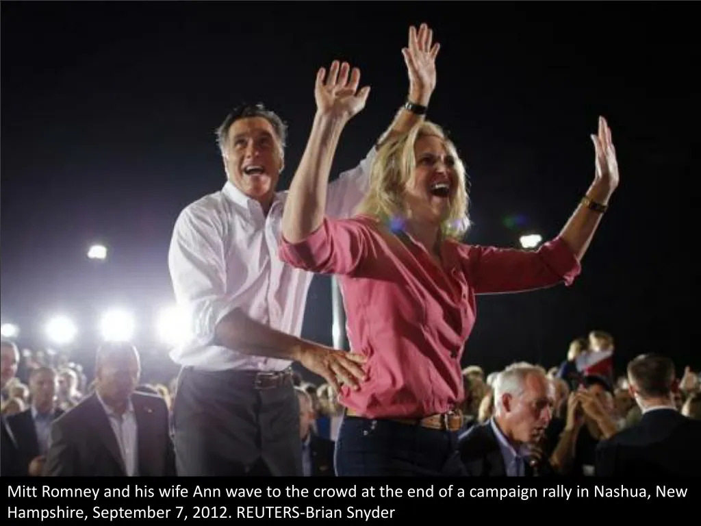 mitt romney and his wife ann wave to the crowd