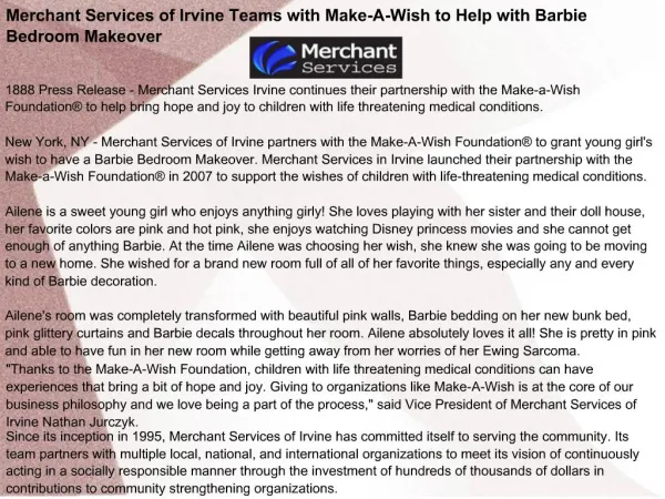 Merchant Services of Irvine Teams with Make-A-Wish to Help