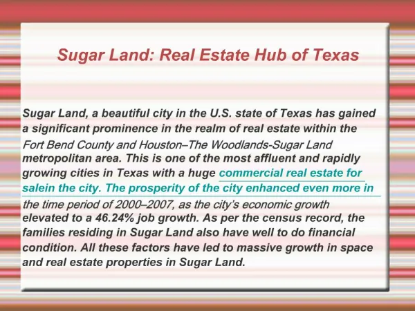 Sugar Land: Real Estate Hub of Texas