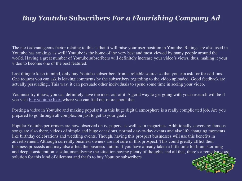 buy youtube subscribers for a flourishing company ad