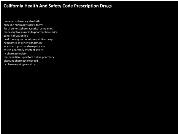 California Health And Safety Code Prescription Drugs