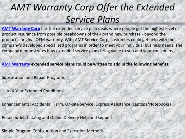 AMT Warranty Corp Offer the Extended Service Plans