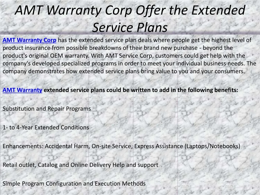 amt warranty corp offer the extended service plans