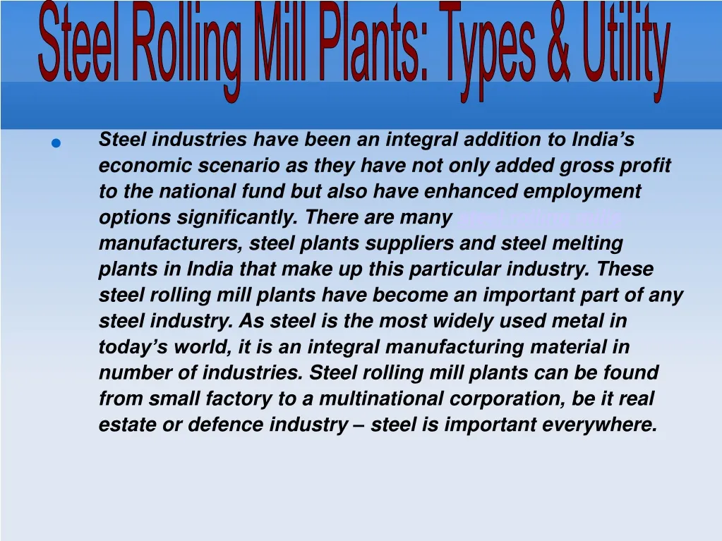 steel rolling mill plants types utility