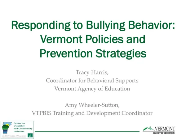Responding to Bullying Behavior: Vermont Policies and Prevention Strategies
