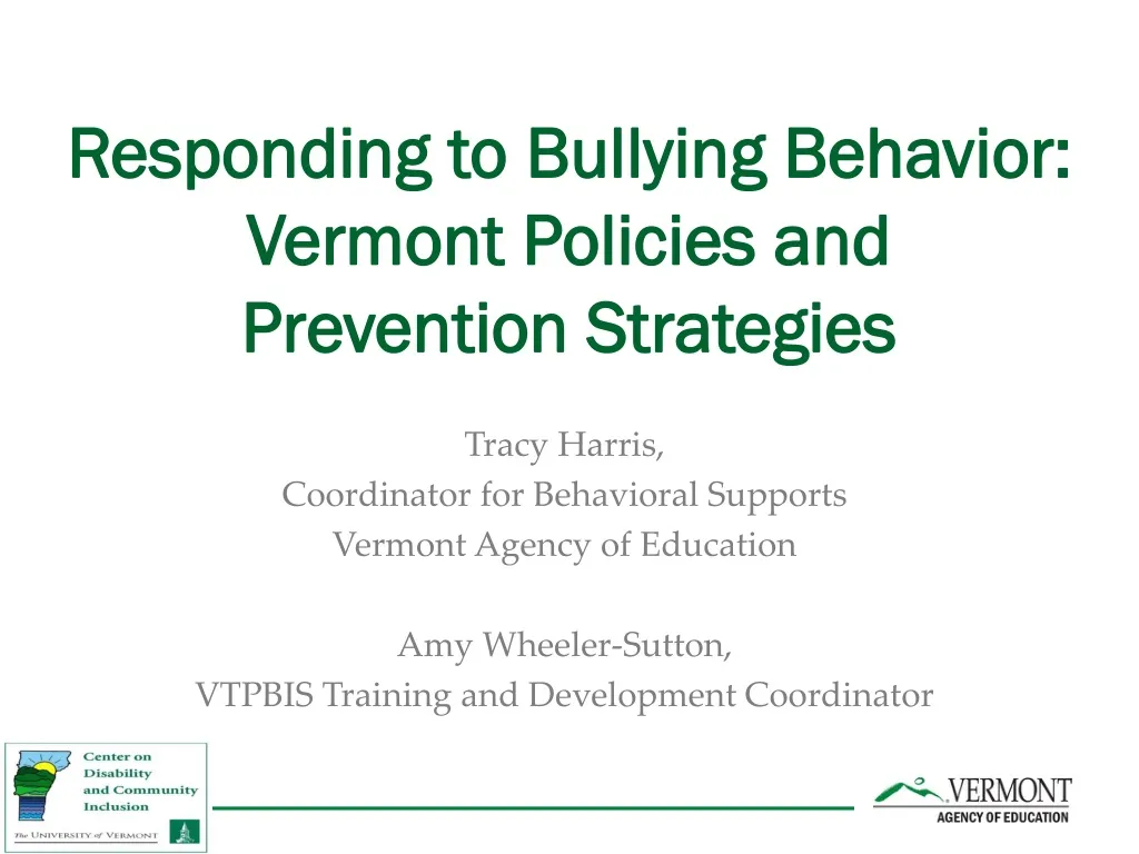 responding to bullying behavior vermont policies and prevention strategies