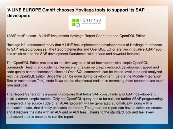V-LINE EUROPE GmbH chooses Hovitaga tools to support its SAP