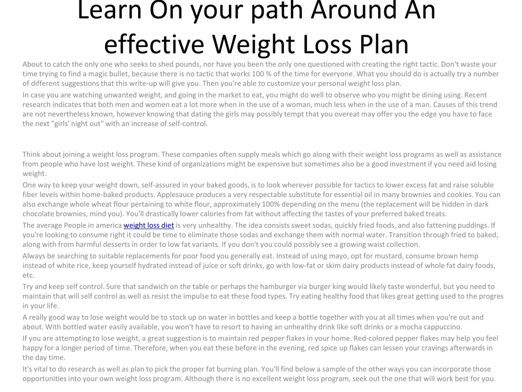 learn on your path around an effective weight loss plan