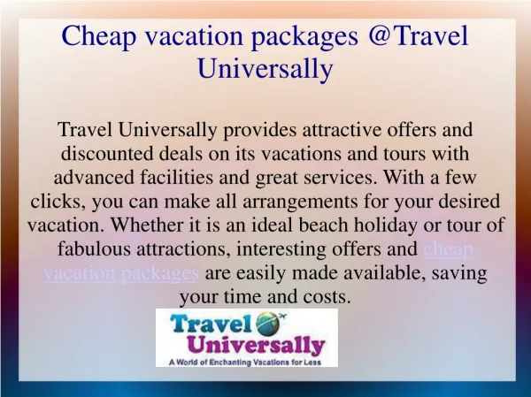 Find Cheap Vacation Packages at Travel Universally