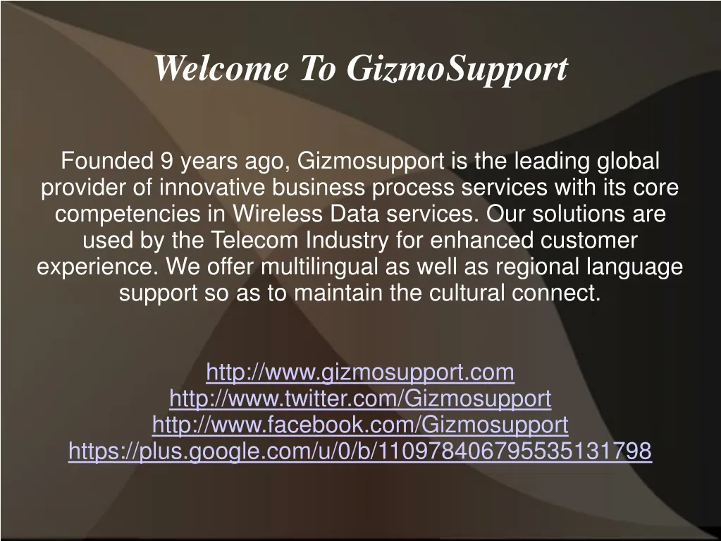 welcome to gizmosupport