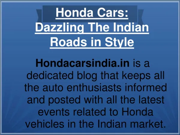Honda Cars- Dazzling the Indian Roads in Style
