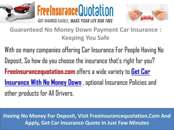 Guaranteed No Money Down Payment Car Insurance