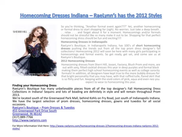 Homecoming Dresses Indiana – RaeLynn’s has the 2012