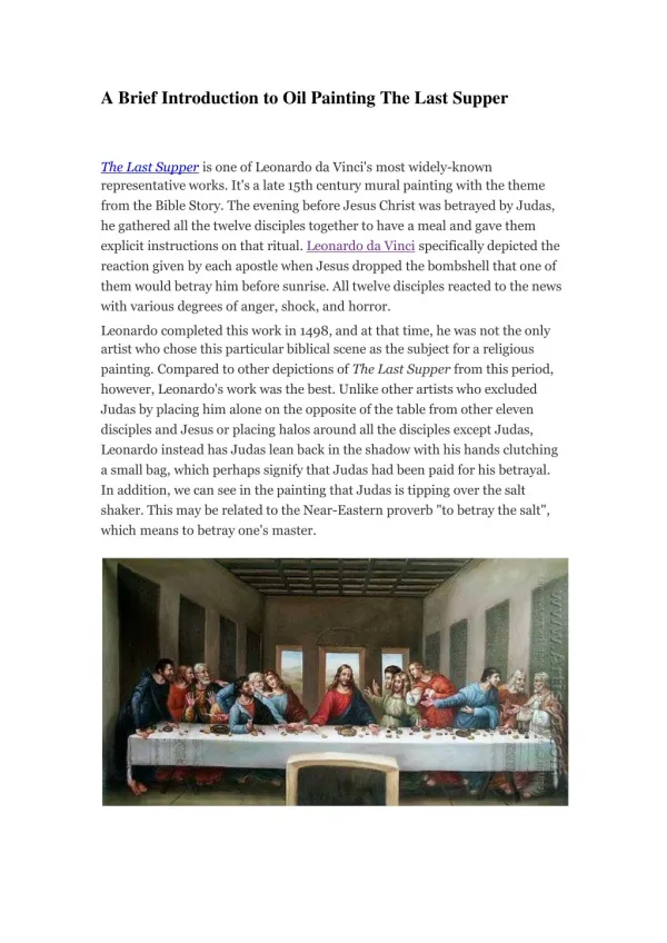 A Brief Introduction to Oil Painting The Last Supper