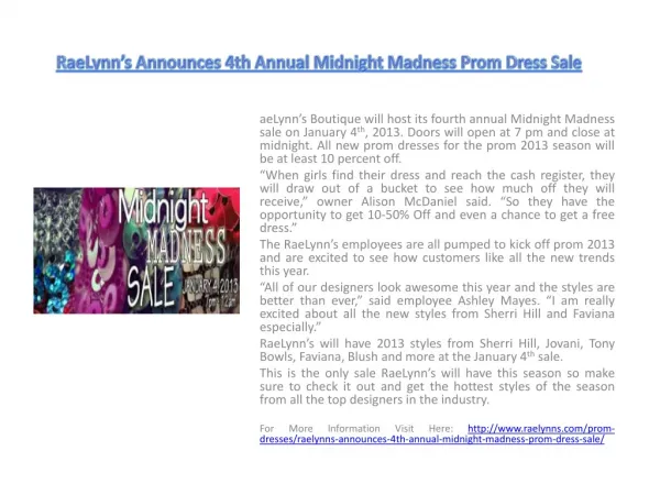 RaeLynn’s Announces 4th Annual Midnight Madness Prom Dress