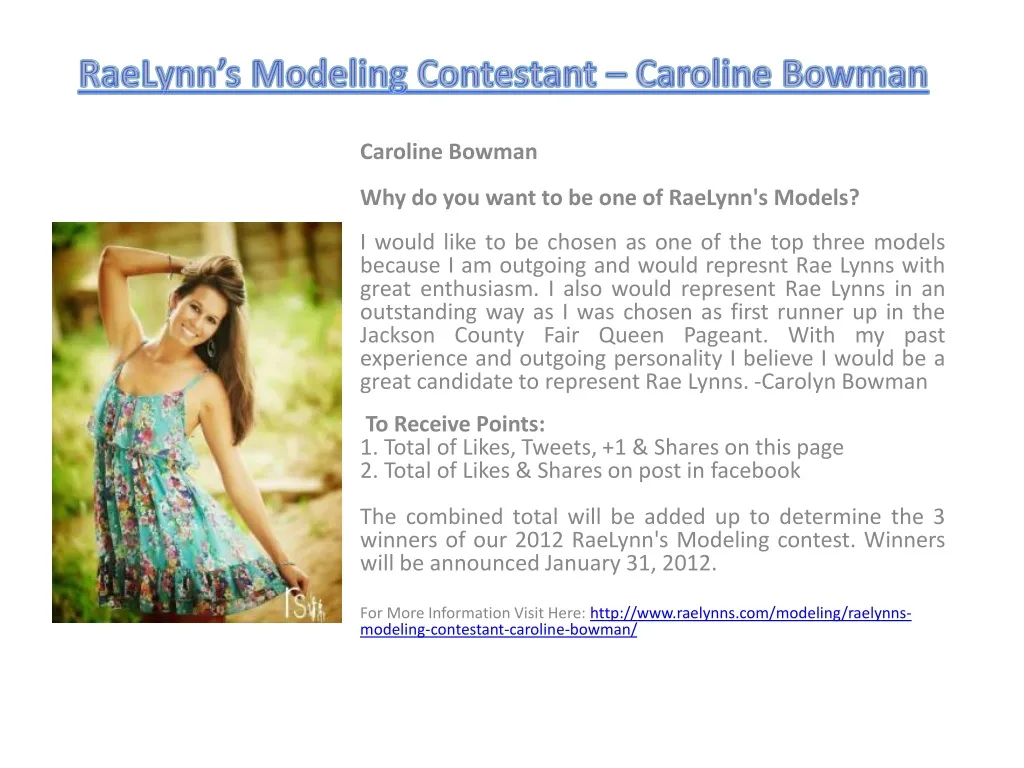 raelynn s modeling contestant caroline bowman