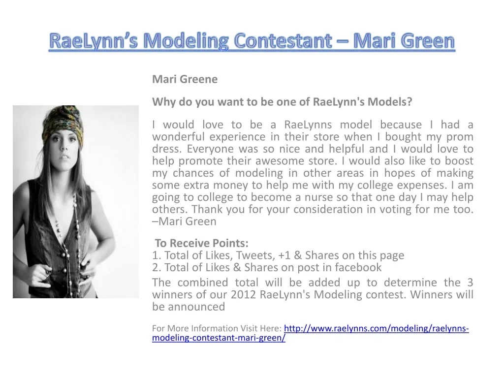 raelynn s modeling contestant mari green