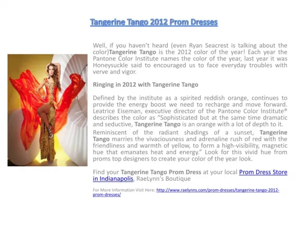 Tangerine Tango 2012 Prom Dresses