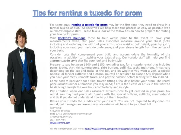 Tips for renting a tuxedo for prom