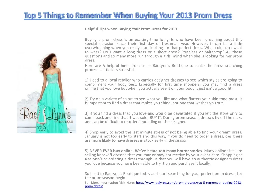 top 5 things to remember when buying your 2013 prom dress