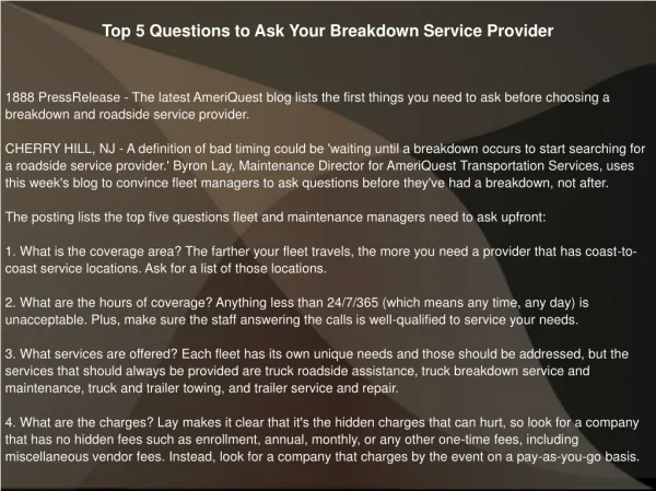 Top 5 Questions to Ask Your Breakdown Service Provider