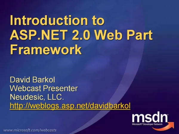 Introduction to ASP 2.0 Web Part Framework