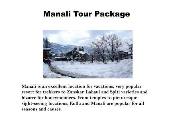 Manali Tour Packages | Manali Hotels | Manali Tour